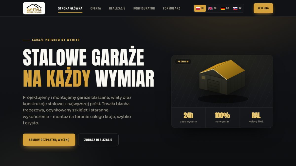 Strona GW-STALL z konfiguratorem i czterema językami