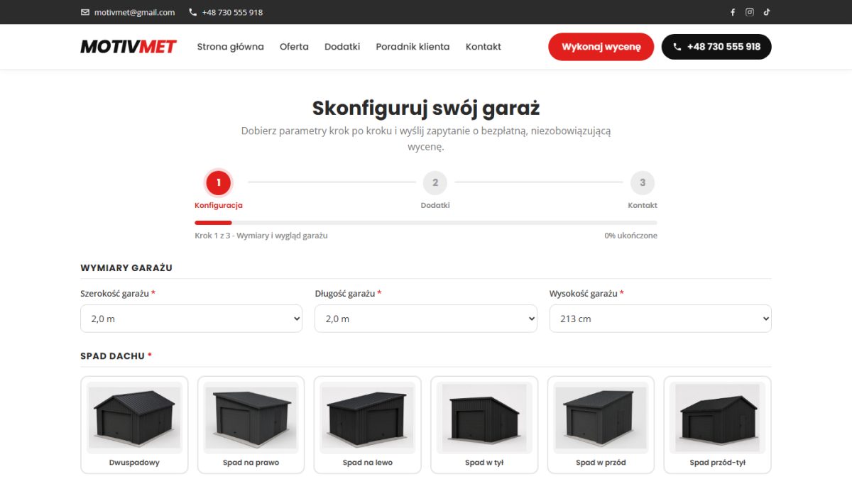 Konfigurator MOTIVMET — kreator w trzech krokach