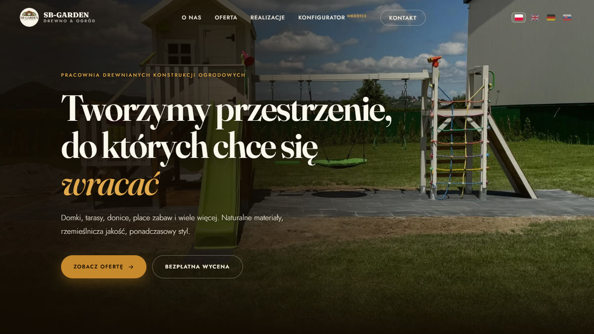 Strona główna SB Garden ze zdjęciem drewnianego placu zabaw